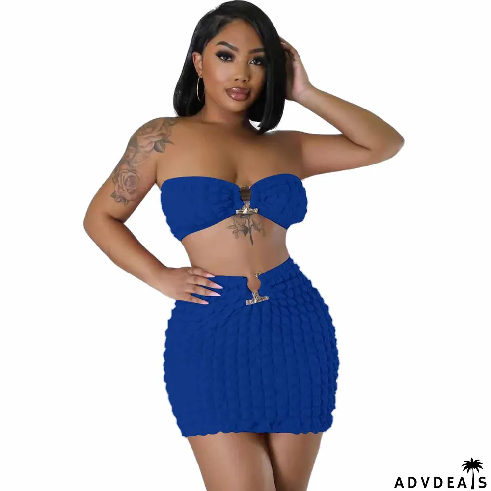 Women's Fashion Sexy Casual Strapless Two-Piece Skirt Set Women's Clothing