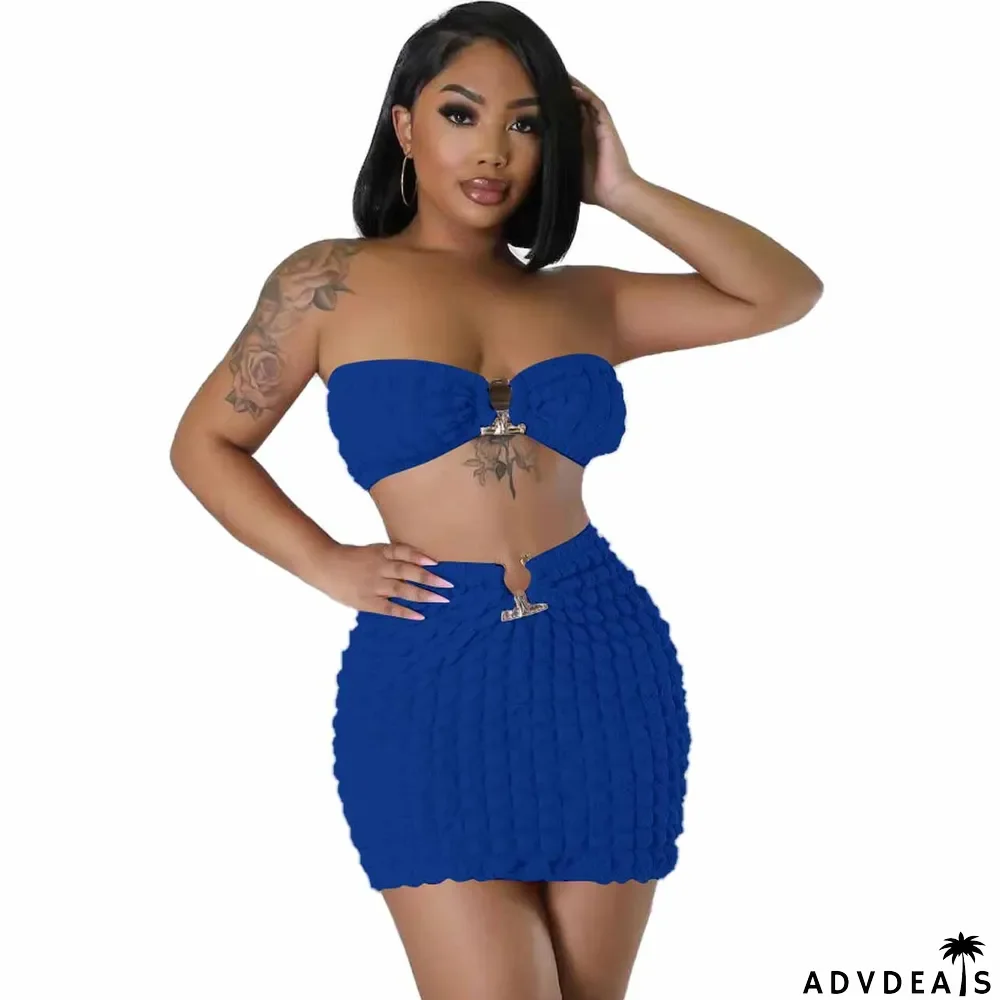 Women's Fashion Sexy Casual Strapless Two-Piece Skirt Set Women's Clothing