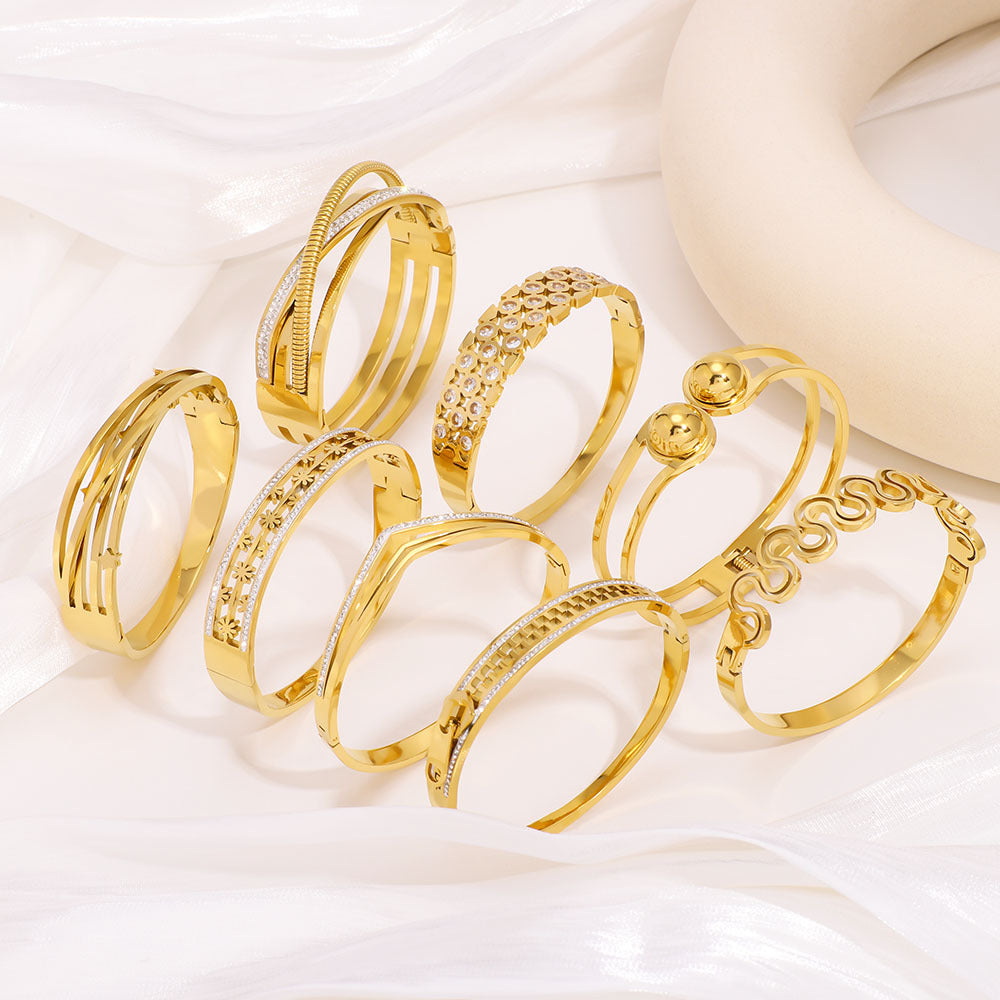 Retro Stainless Steel Bracelet Ins Style Geometric Line Hollow Diamond Bracelet 18K Gold Plated Bracelet