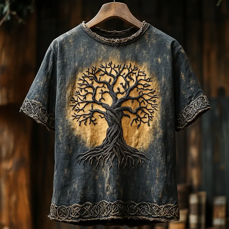 Men's Viking Life Of Tree Knot Vintage Linen T-shirt