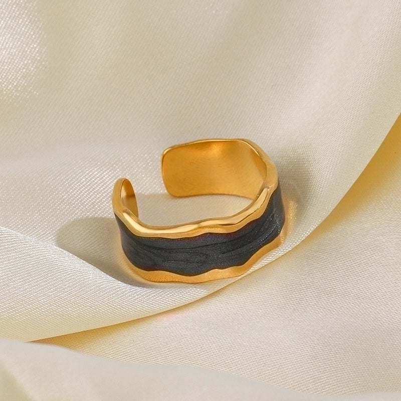 304 Stainless Steel 18K Gold Plated IG Style Enamel Plating Irregular Resin Open Rings