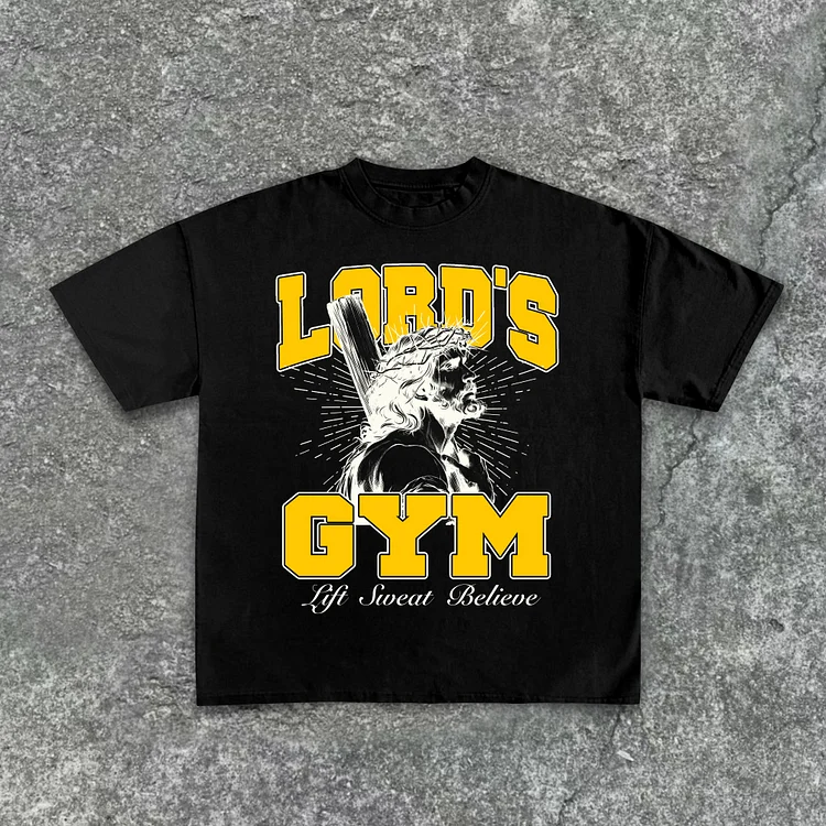 Casual Jesus, God, Gospel, Sports, Letters - Lord's Gym - Printed Pattern Cotton T-Shirt