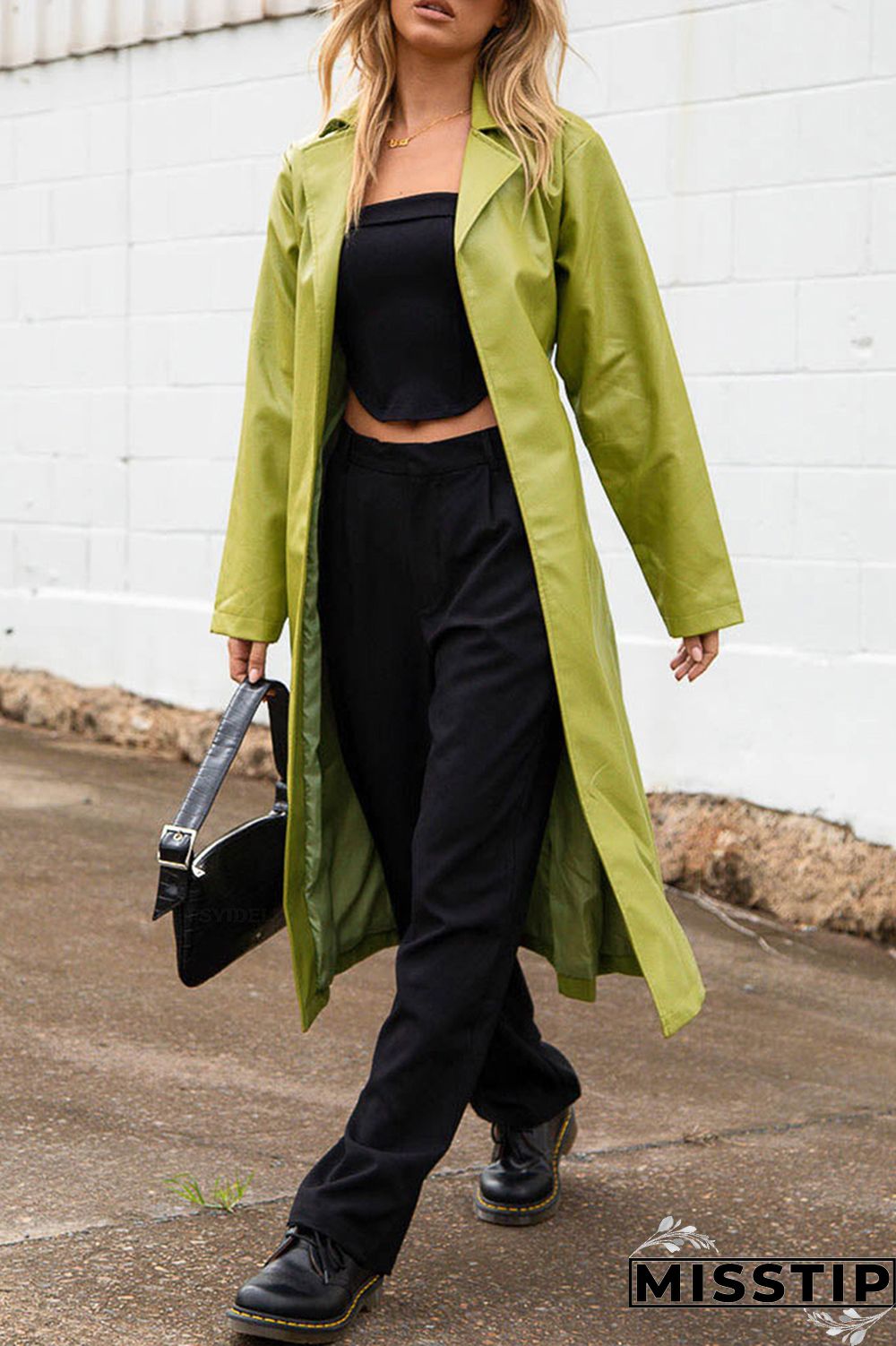 Black Elegant College Solid Solid Color Turn-back Collar Outerwear