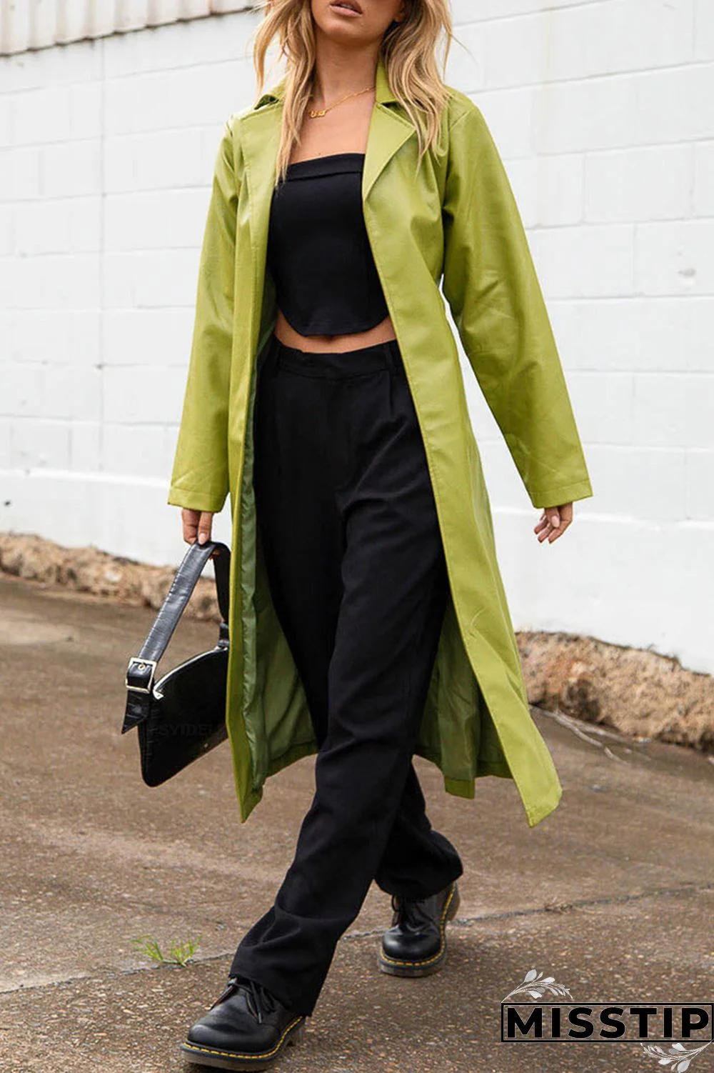 Black Elegant College Solid Solid Color Turn-back Collar Outerwear