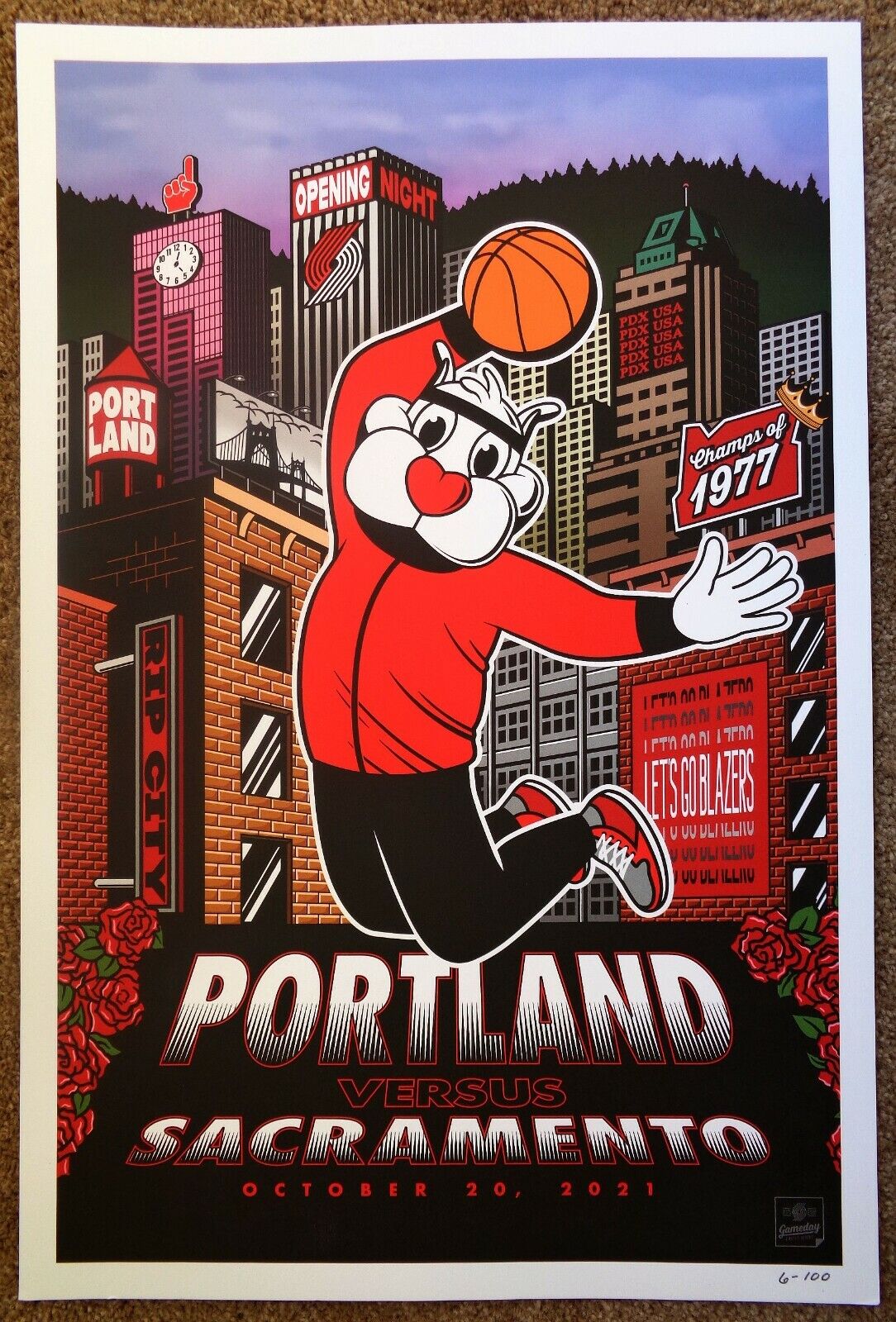 Portland Trailblazers GAMEDAY POSTER 6/100 Sacramento Kings Blazers 10-20-21