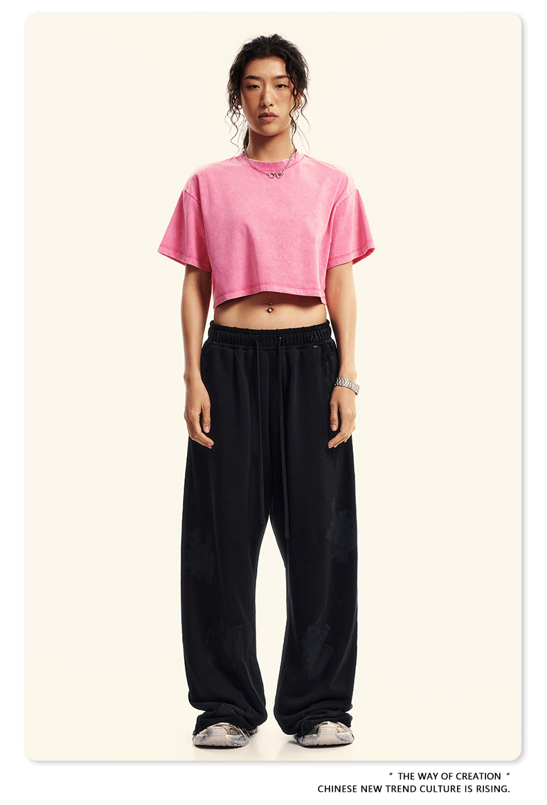 Solid Casual Crew Neck Short Sleeve Cropped T-Shirt