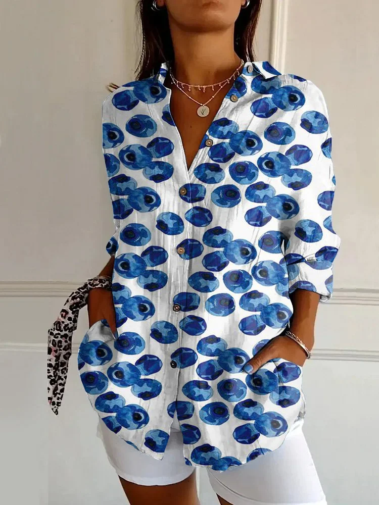Pebble Drop Print Casual Long-sleeved Shirt