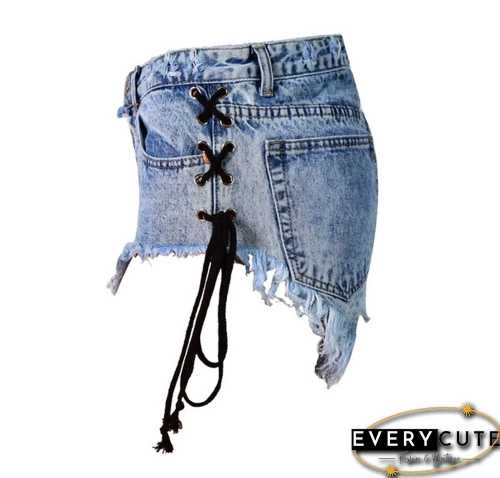 Womens Jean Shorts High Waisted Frayed Ripped Denim Short Jeans Size Lace up Shorts Plus Size