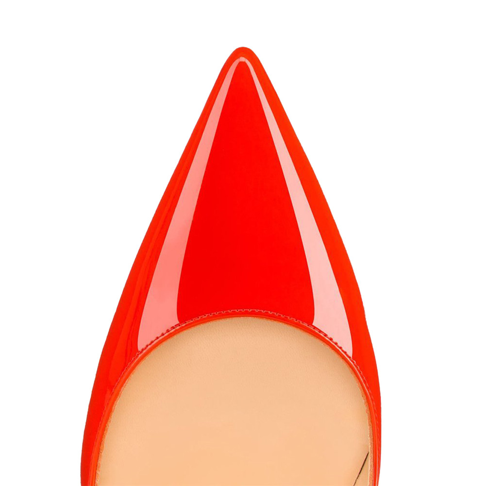 100mm Red Bottom Women's Party Wedding Heels Orange Patent Pumps-vocosishoes
