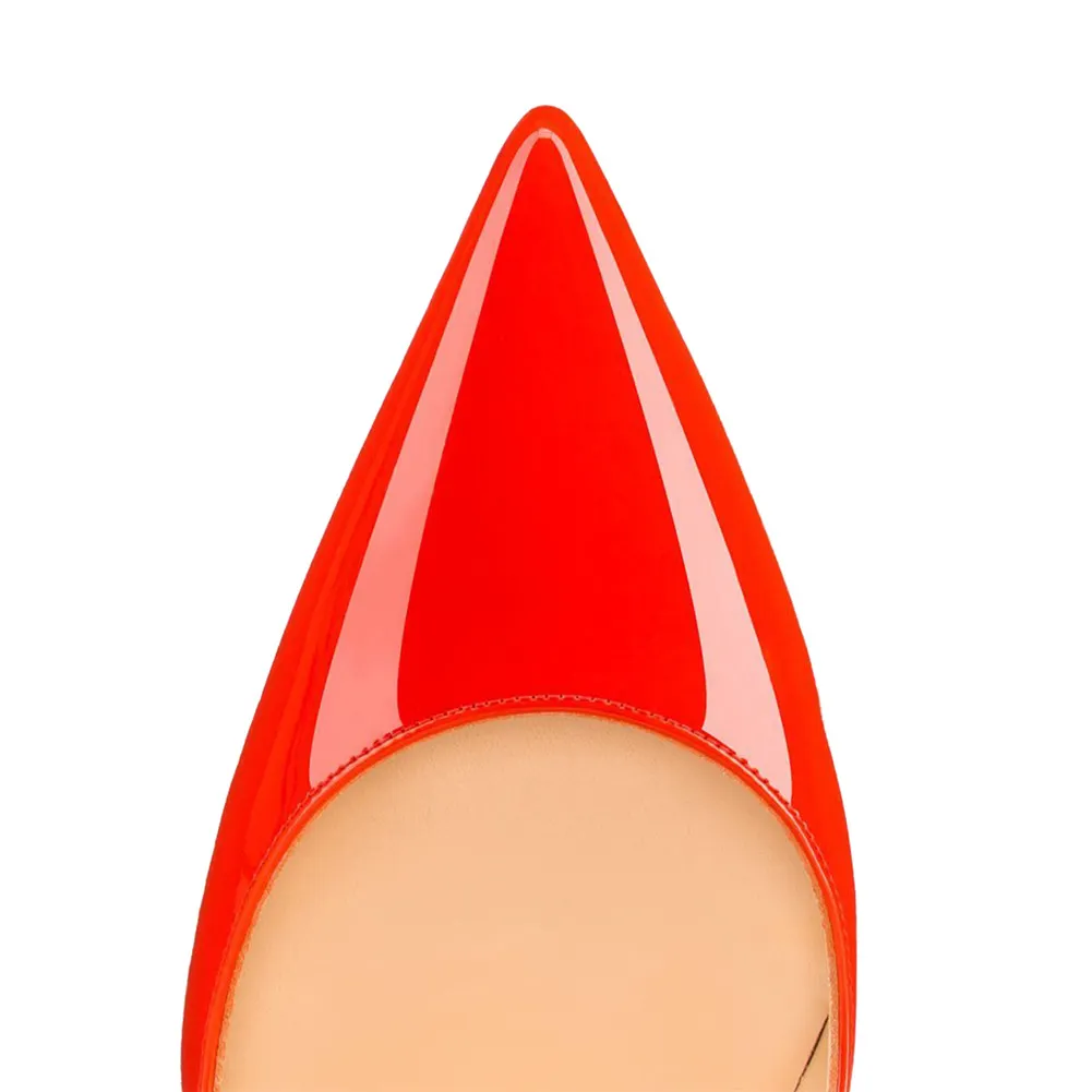 100mm Red Bottom Women's Party Wedding Heels Orange Patent Pumps-vocosishoes
