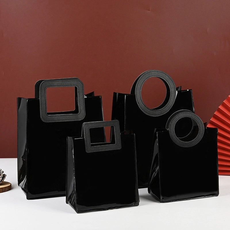 Black PVC Handbag Fashionable Simple Jelly Bag Hand Carrying Square Shopping Bag Storage Bag Plastic Gift Bag