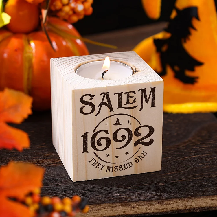 Halloween Wooden Candle Holder Salem Candlesticks Block Candle Holder Halloween Decoration Gift for Family Friends