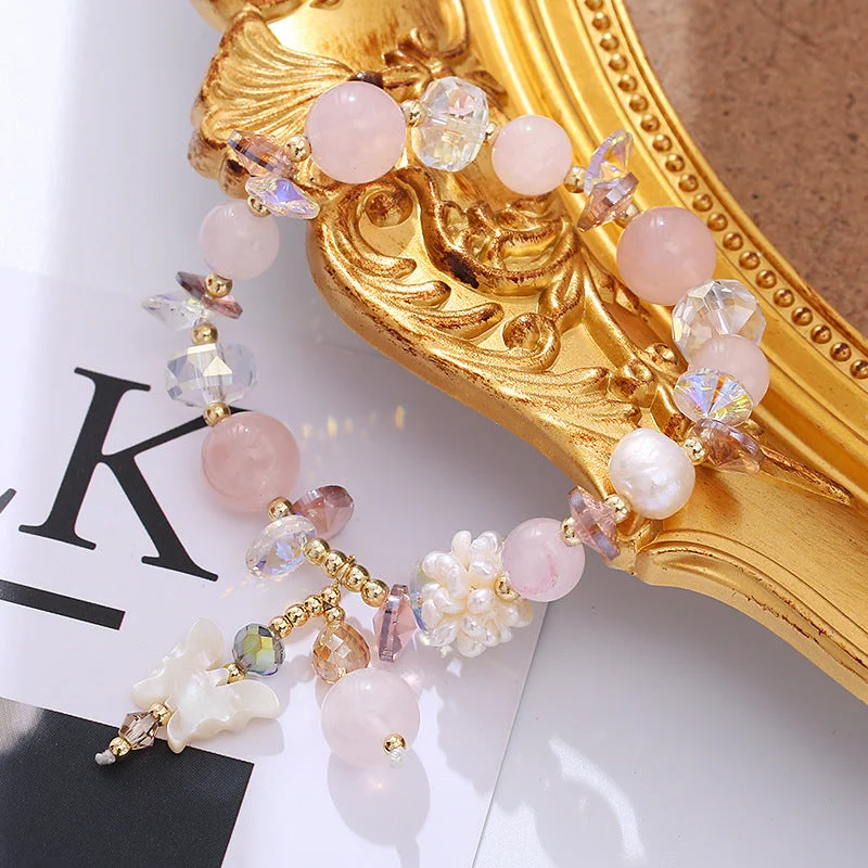 Flower BUtterfly Pearl crystal Bracelet