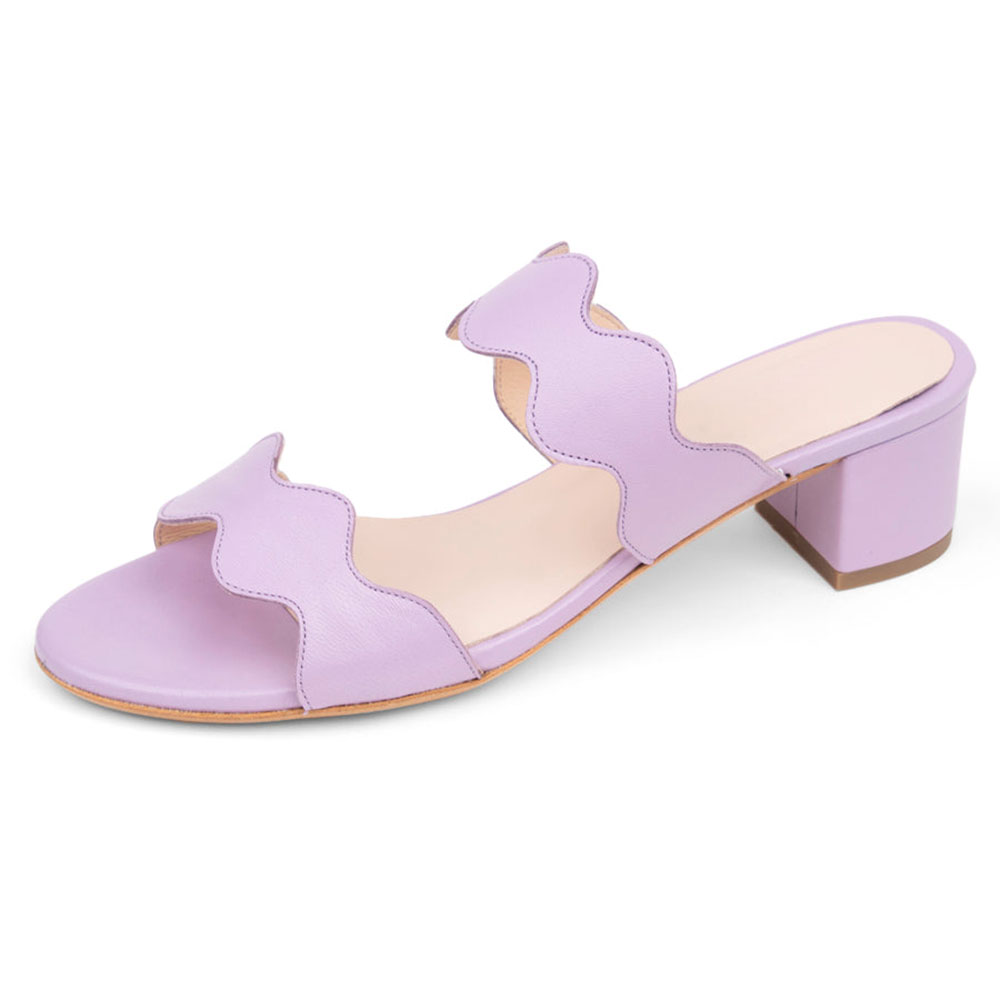 Purple Round Toe Mid Heel Two Straps Women's Mules Shoes for Summer Nicepairs