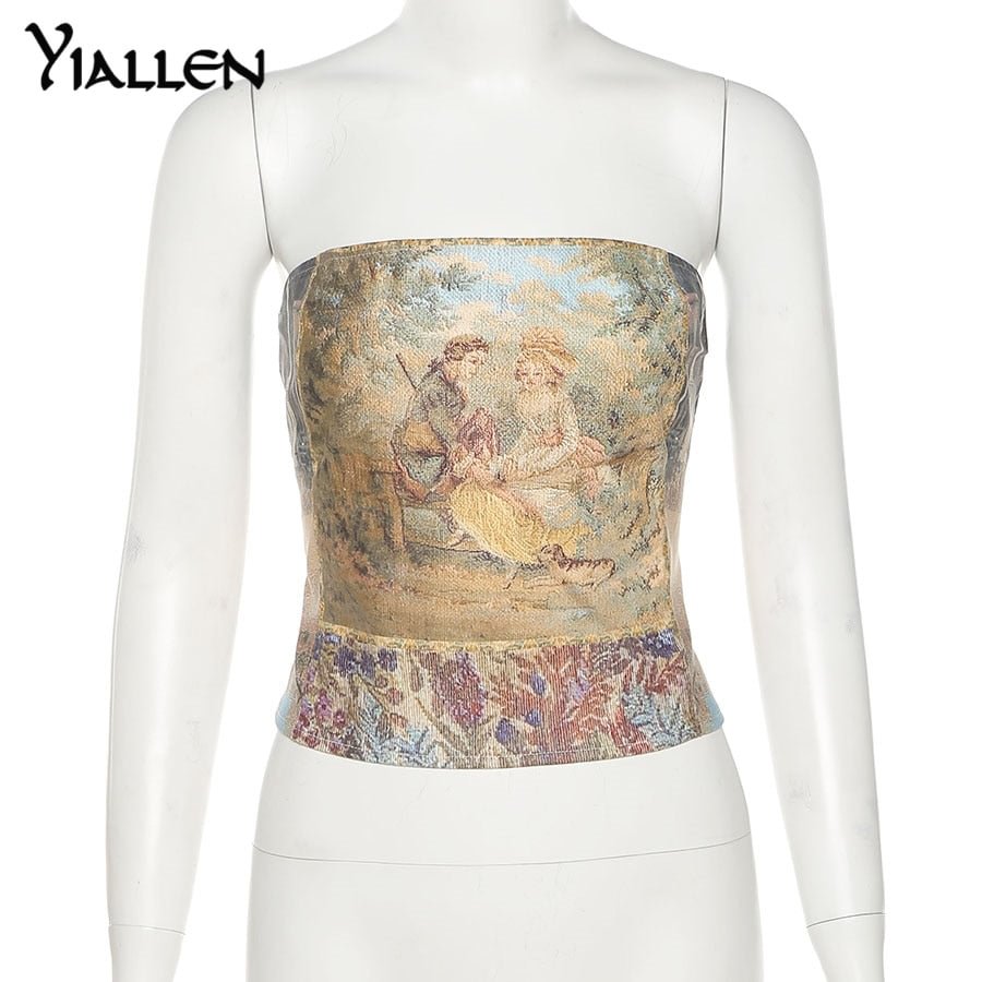 Yiallen Summer Women Sexy Off-Shoulder Tube Tops 2021New Strapless Backless Printing Tank Vests Tops Sexy Women Party Club Wear