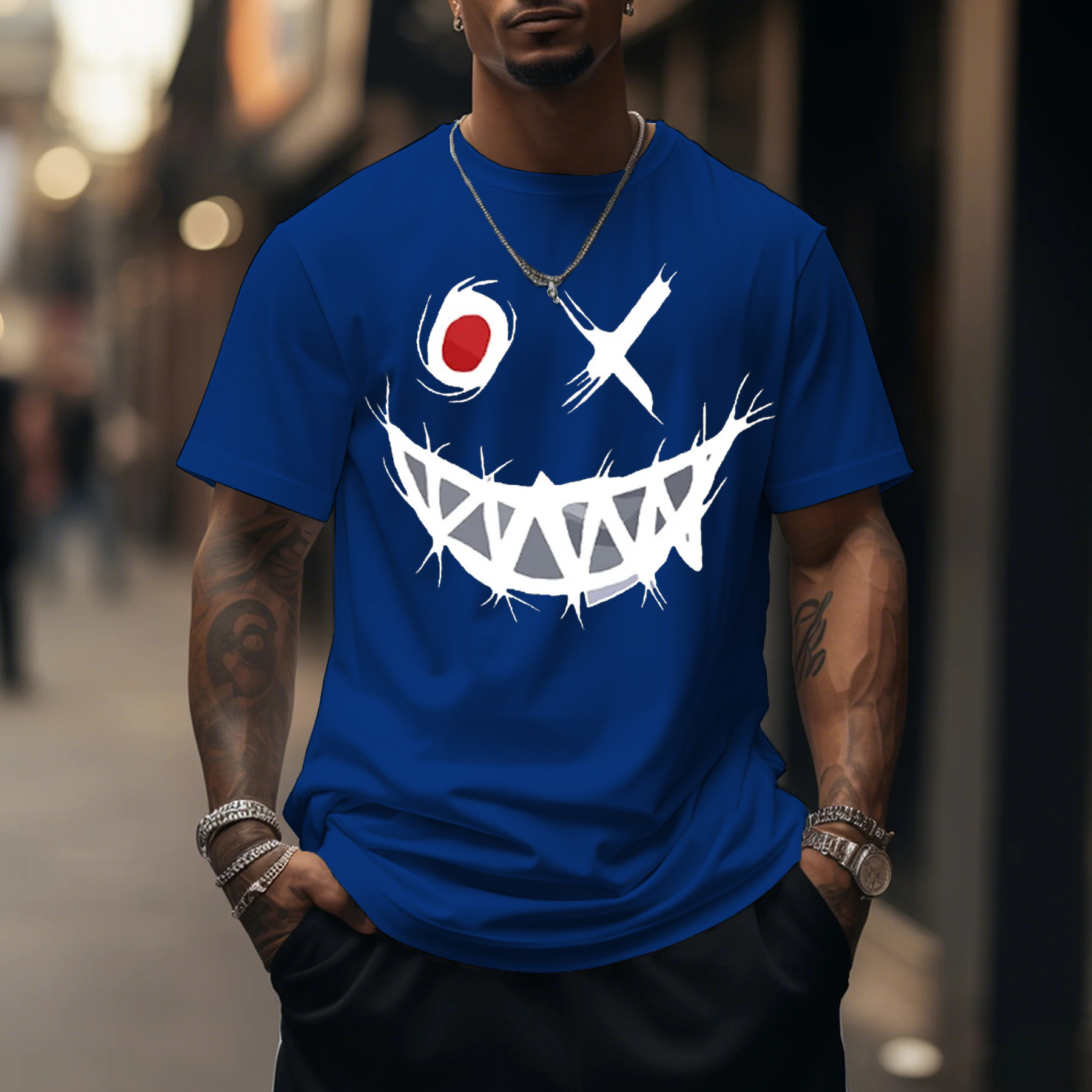 Men's Funny Smiley Face Print T-shirt