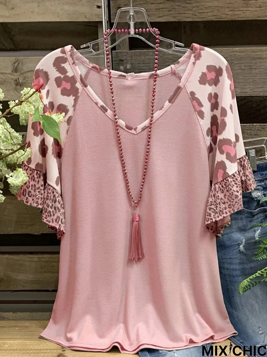 Short Sleeve Leopard-Print Casual T-shirt