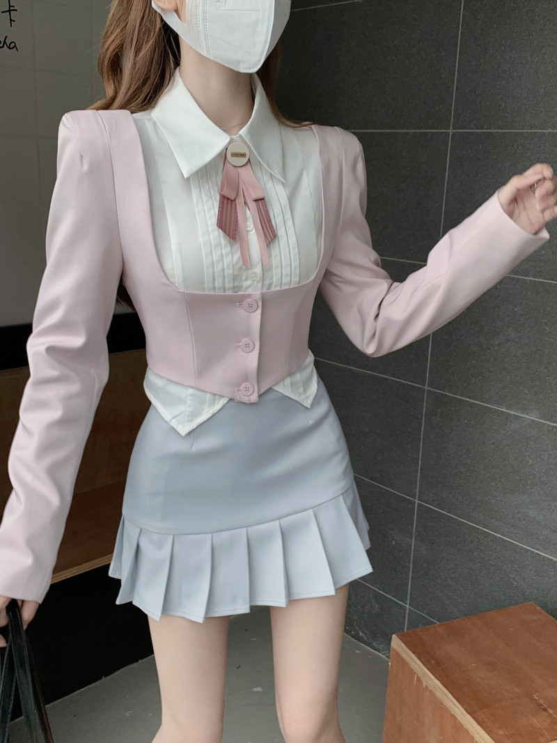 Preppy Shirt Skirt Three Piece Suit