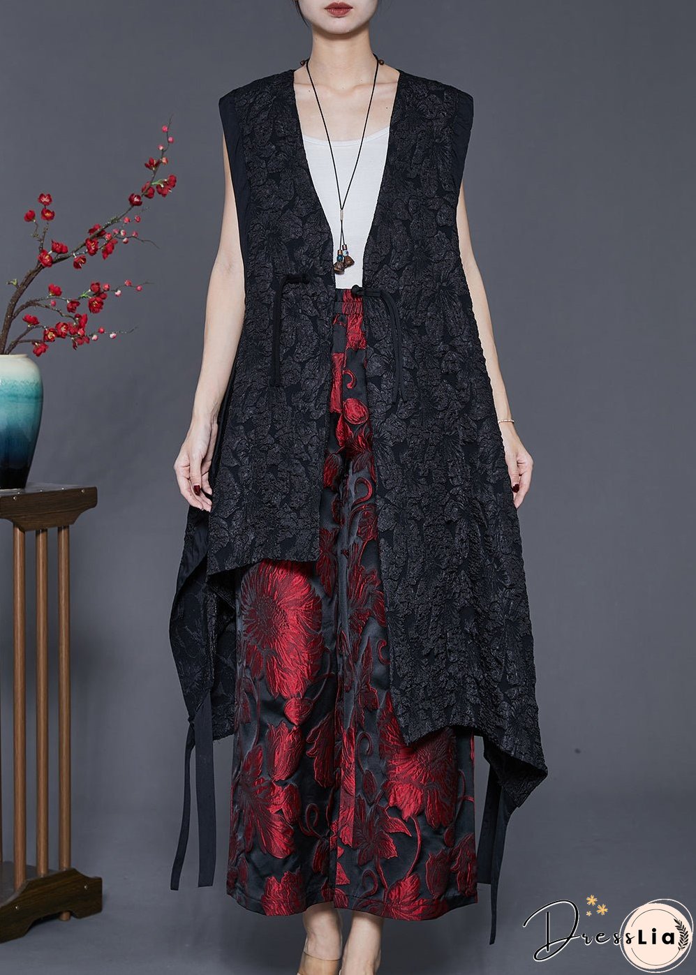 Original Design Black Asymmetrical Jacquard Two Pieces Set Spring