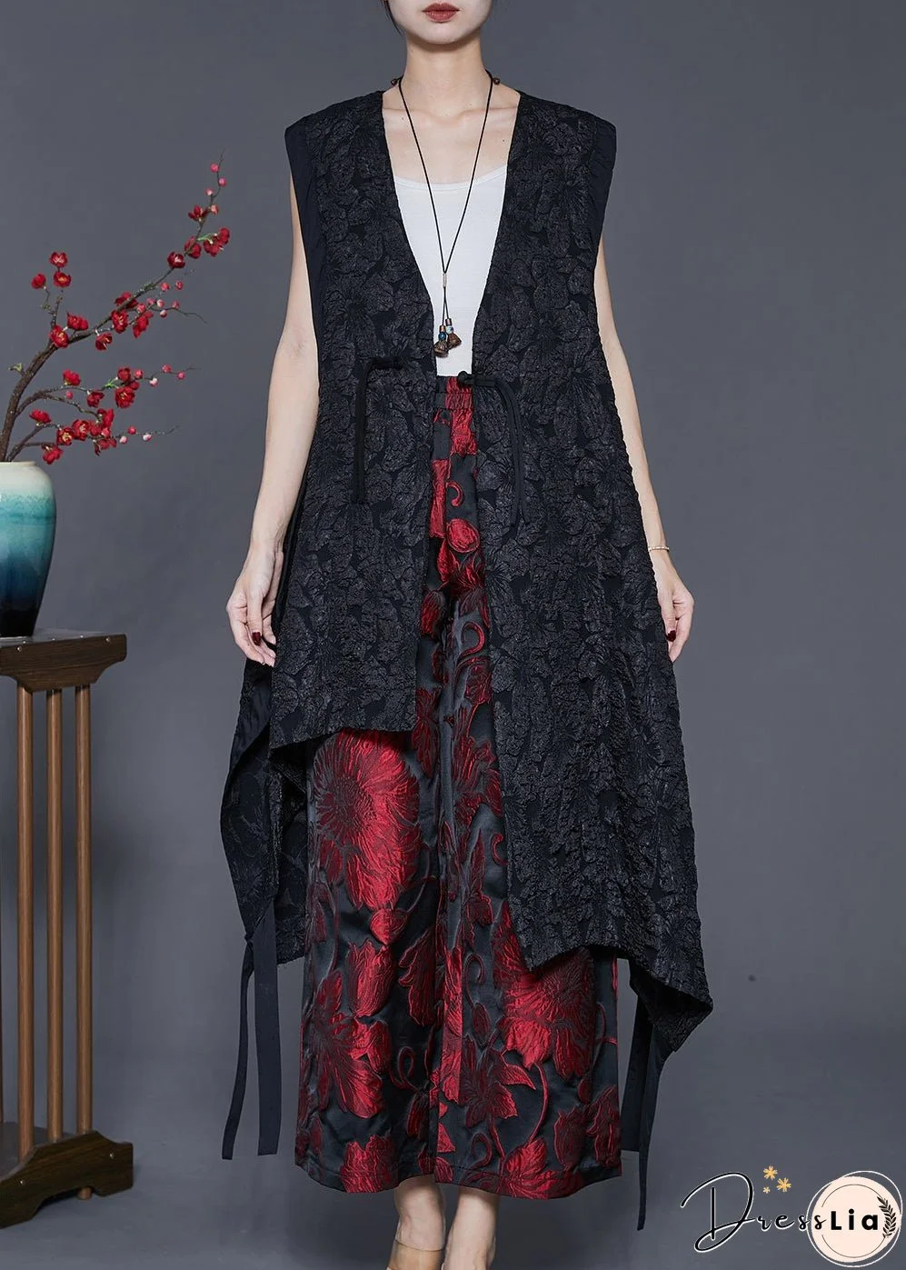 Original Design Black Asymmetrical Jacquard Two Pieces Set Spring