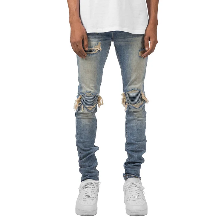 Men's Streetwear Stretch Skinny Ripped Jeans at Hiphopee