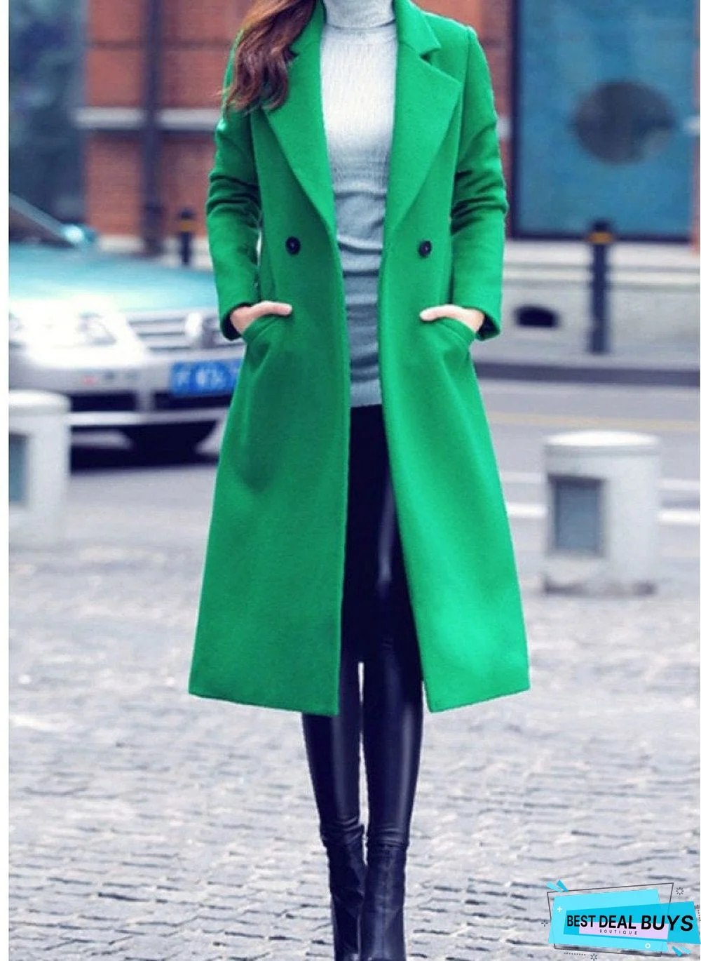 Lapel Plain Pocket Long Line Woolen Coat