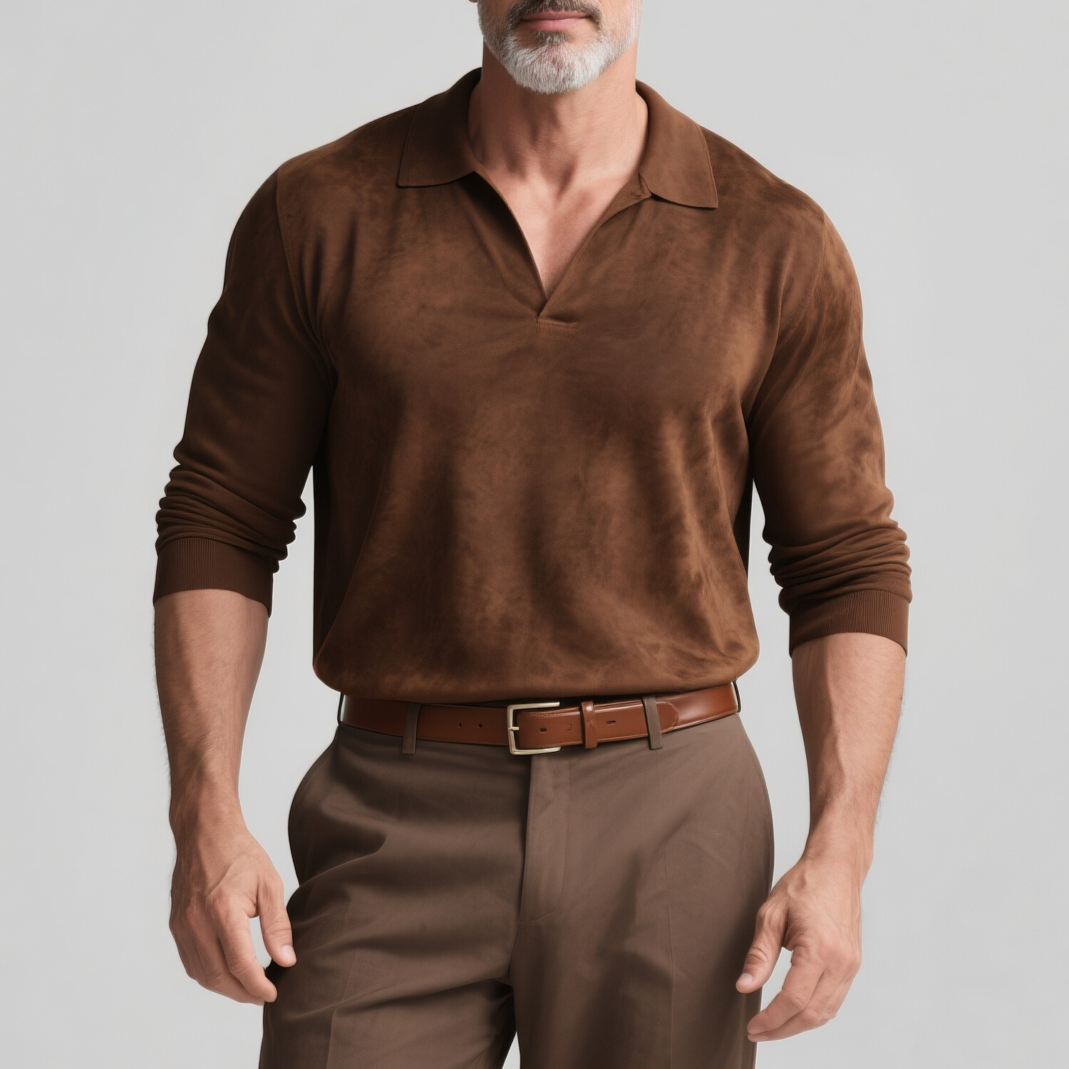 Men's Daily Solid Long Sleeve Suede Buttonless Polo Shirt