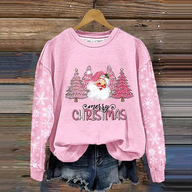 Comstylish Cartoon Santa Claus Pattern Round Neck Pullover Sweater