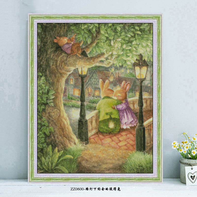 [ZZ0600-Peter Rabbit Dating Under Street Lights]  Painting Fairy Cross Stitch