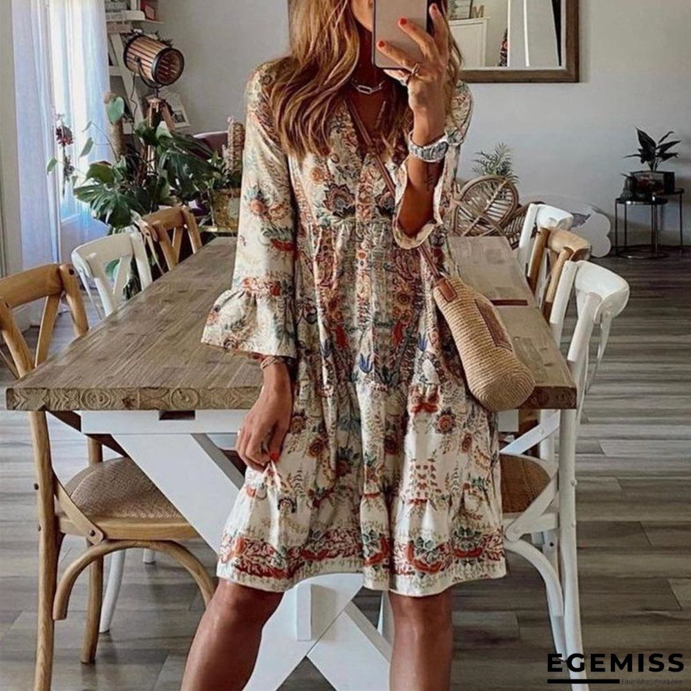 High-waisted Printed Pullover Improved Skin Tone  Short Skirt Middle Sleeve | EGEMISS