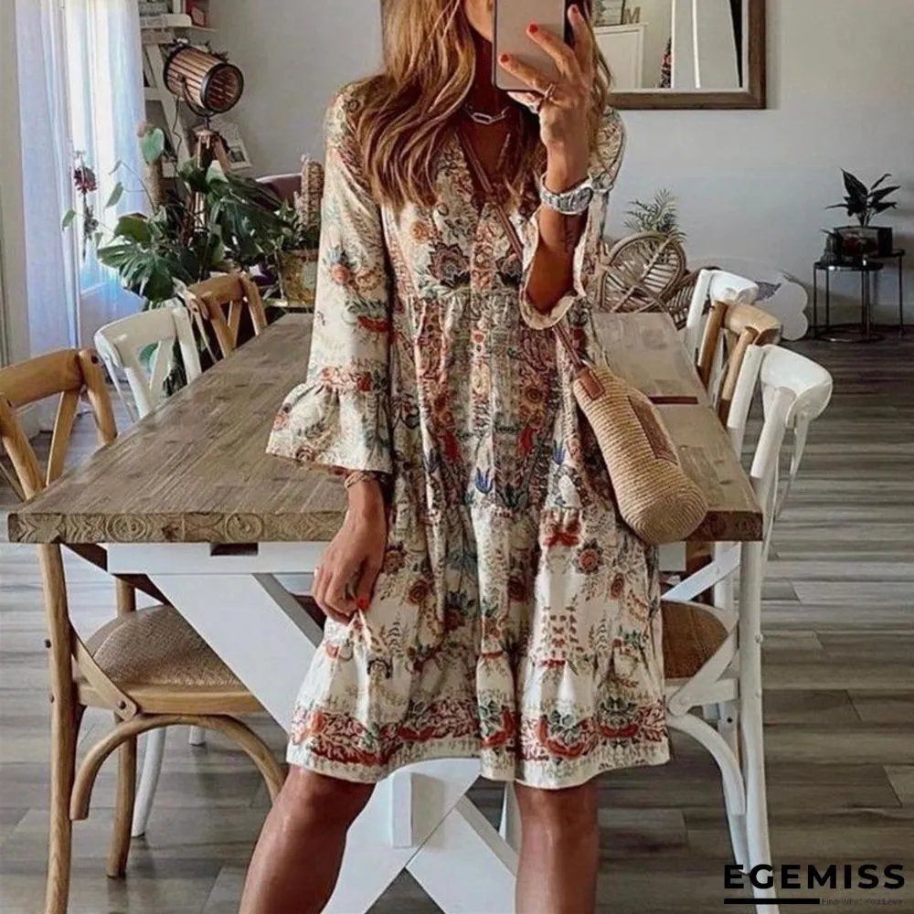 High-waisted Printed Pullover Improved Skin Tone  Short Skirt Middle Sleeve | EGEMISS