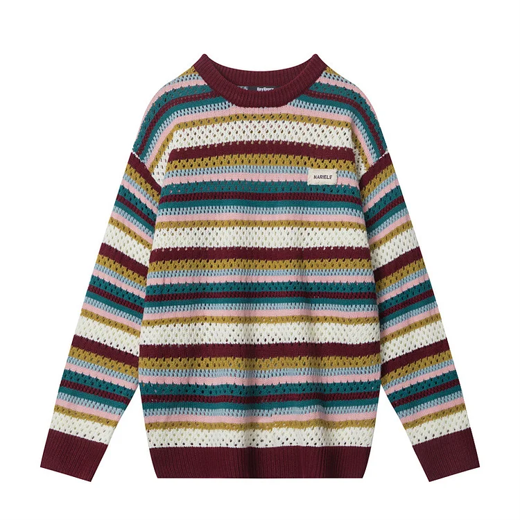 Vintage Colorful Striped Sweater - yankia