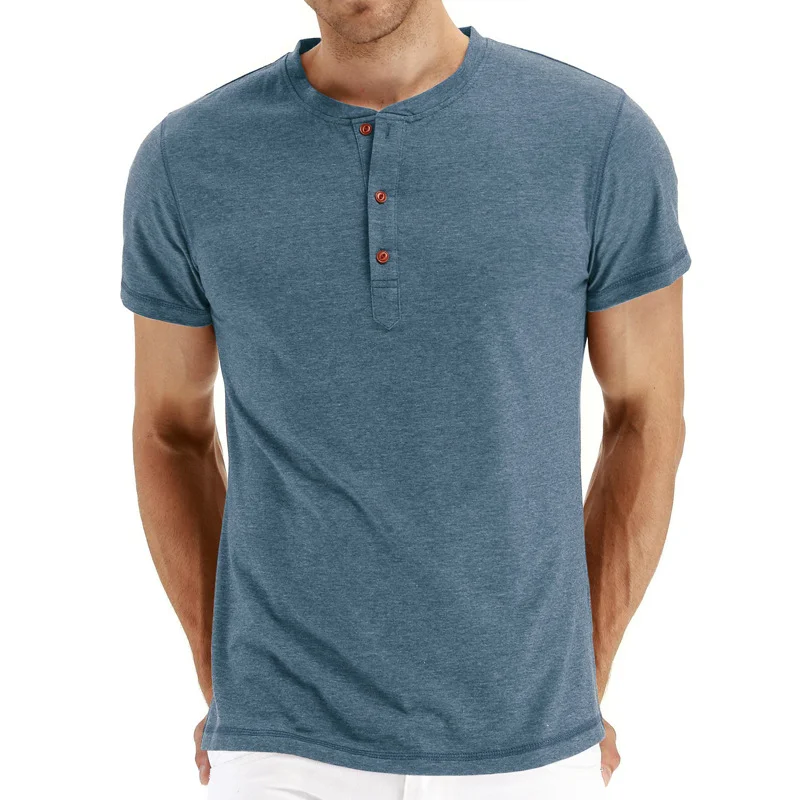 Men Round neck short sleeve Henley Shirt  Tough Men Style Loose Linen Shirt With Brown, Green and 10 Colors