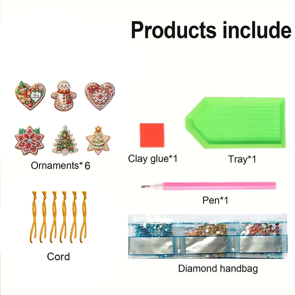 6pcs Merry Christmas 2D Flat DIY Diamond Art Pendant Wall Door Decoration