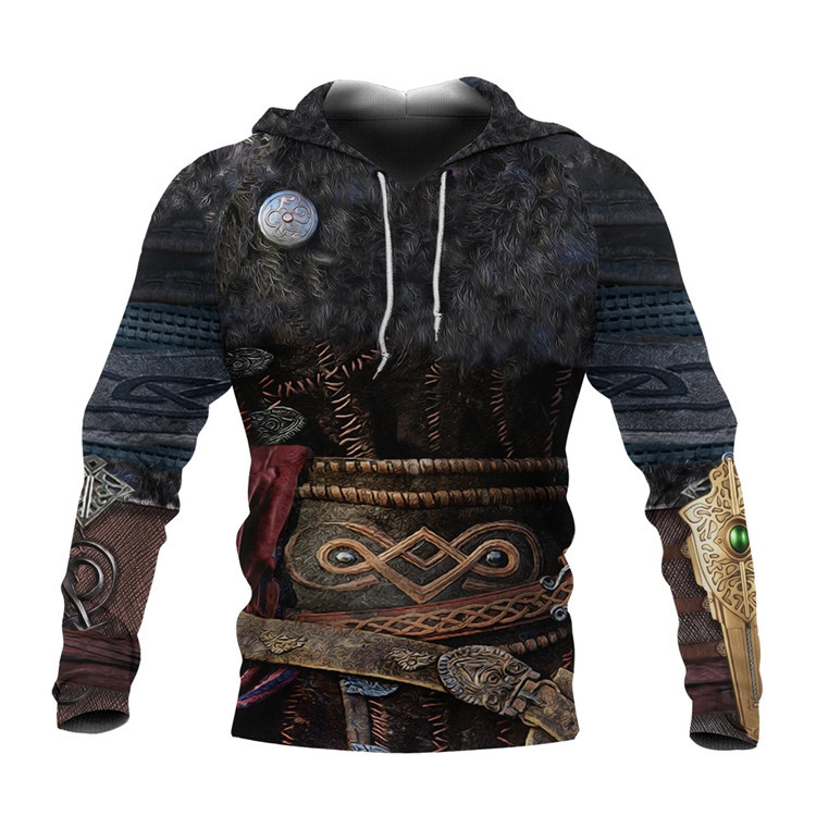 3D-Printed Viking Warrior Hoodie - Unique Retro Warrior Style  Details Page