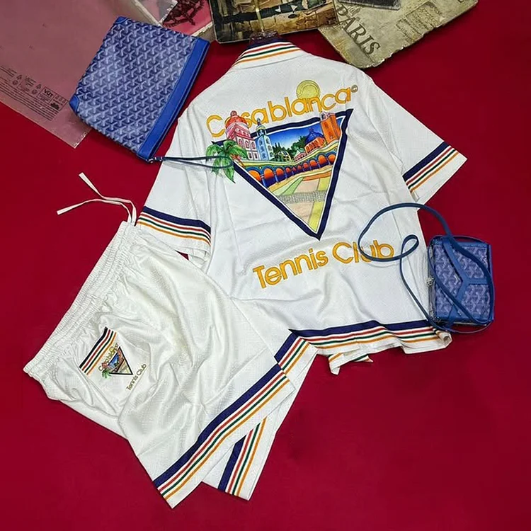 Retro Casa Tennis Club Print Street Shirt And Shorts Co-ord