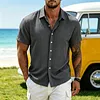 Men's Short Sleeve Linen Blend Button Down Shirt Lightweight Breathable Casual Summer Dress Shirt Striped Pattern by Inlyline