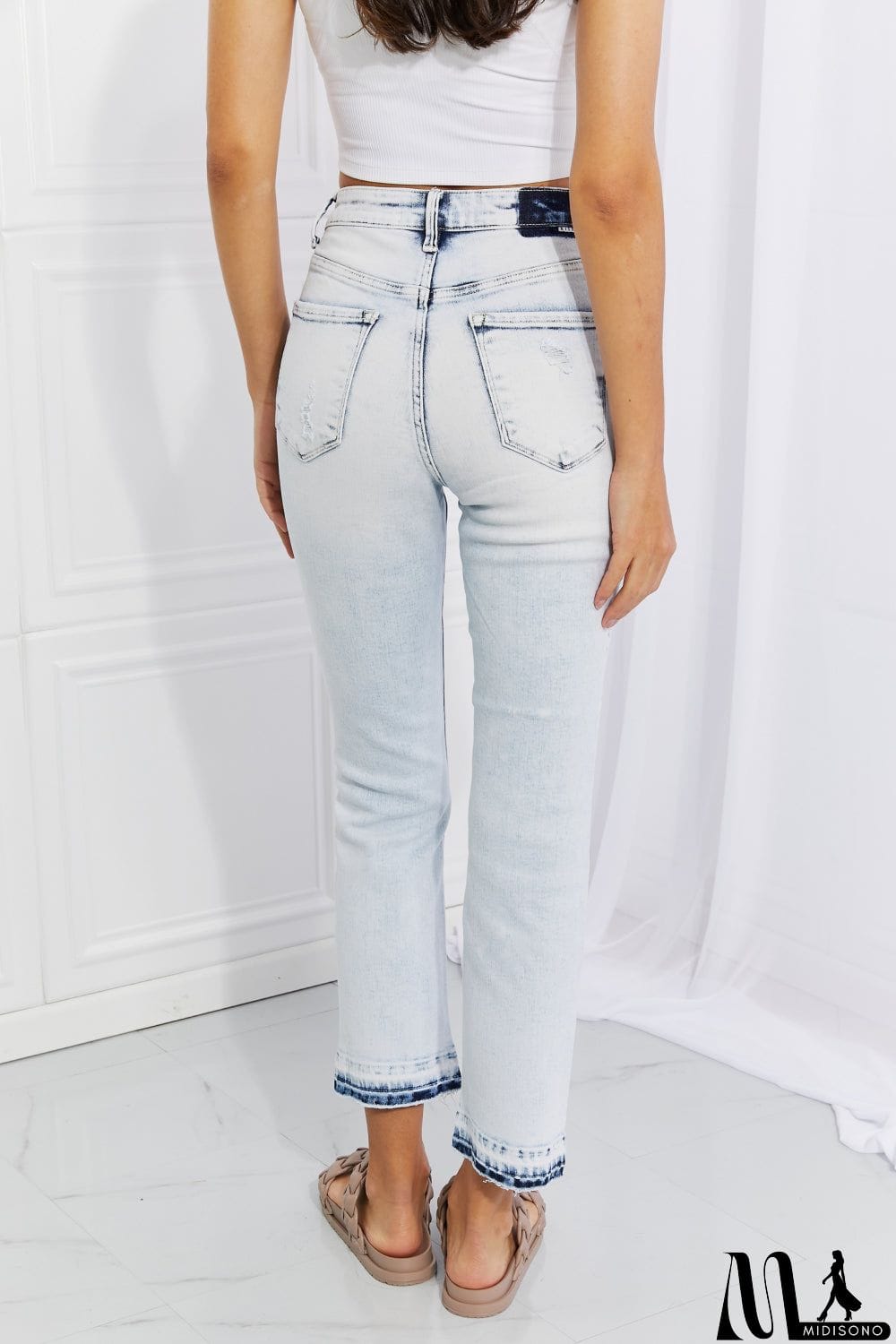 MidiSono - RISEN Full Size Camille Acid Wash Crop Straight Jeans
