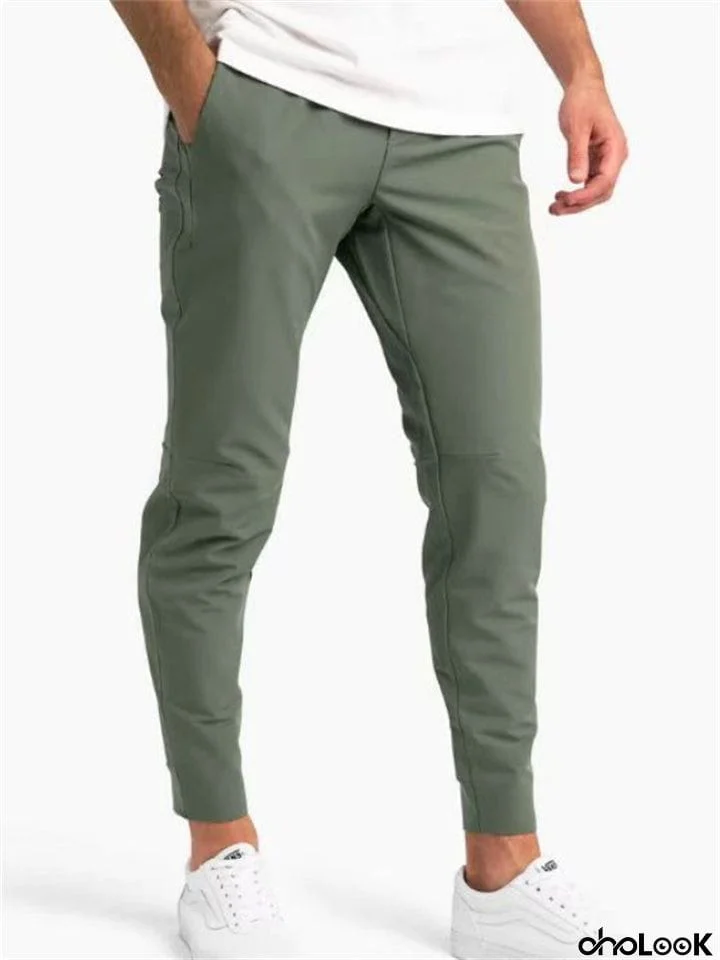 Summer Men's Simple Elastic Ice Silk Sports Trousers