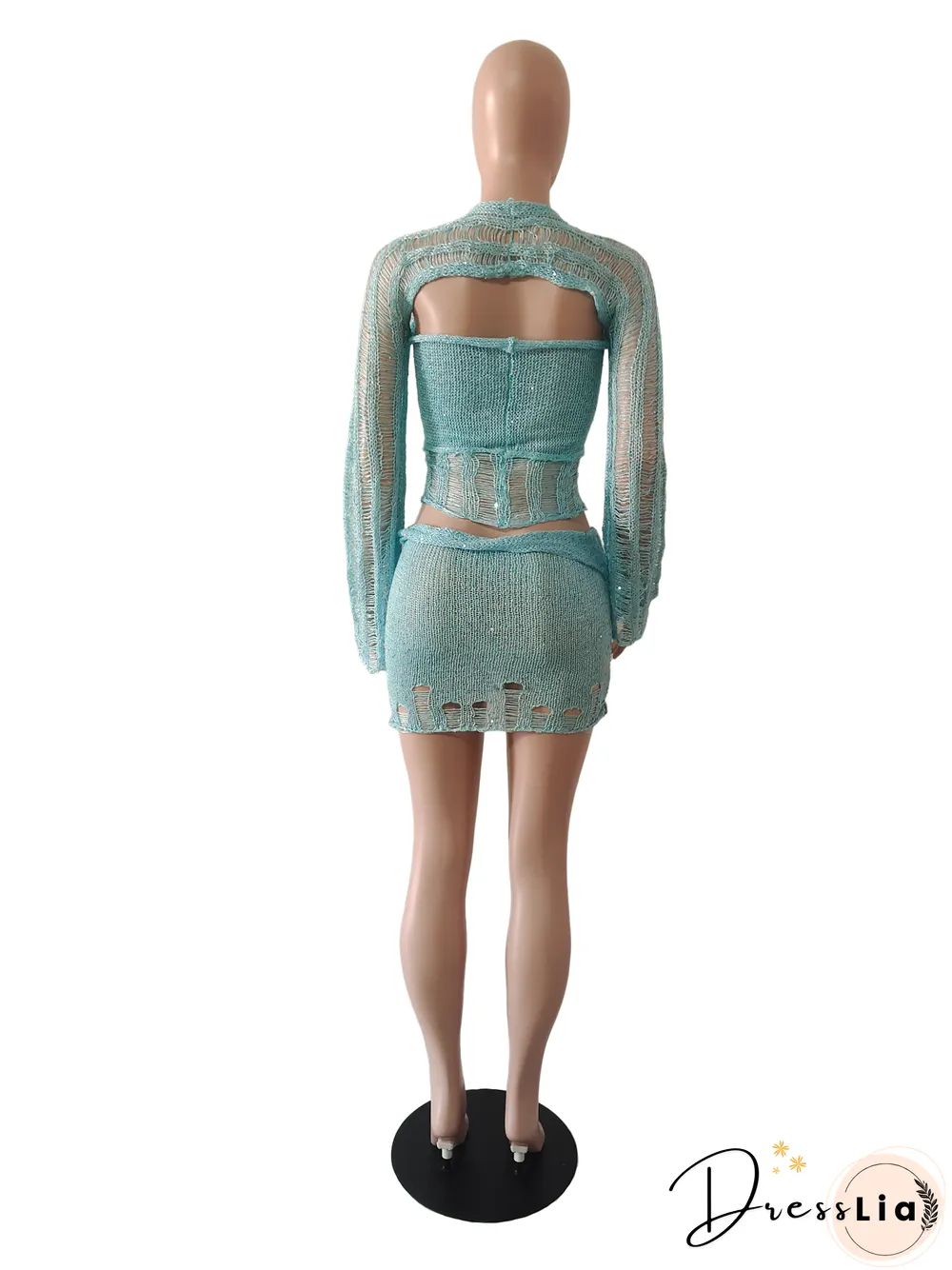 Sexy Sequin Knitted Sweater Three Piece Skirt Sets