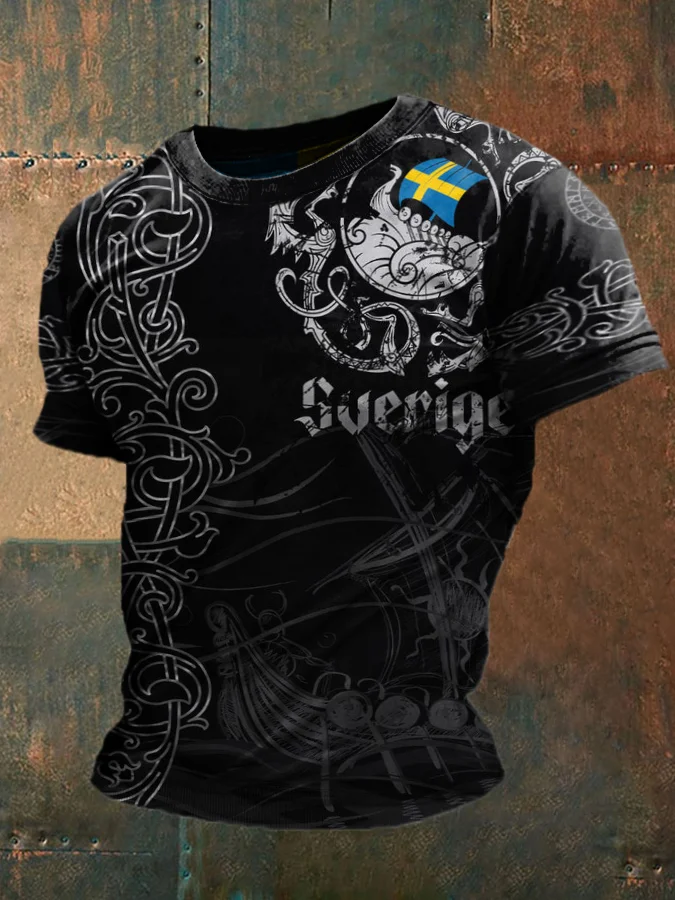 Herren Sweden Viking Style Bedrucktes T-Shirt