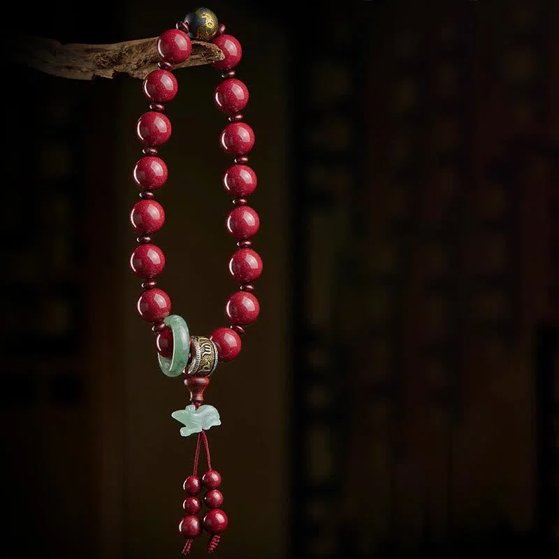 925 Sterling Silver Chinese Zodiac Cinnabar Om Mani Padme Hum Jade Blessing Wrist Mala
