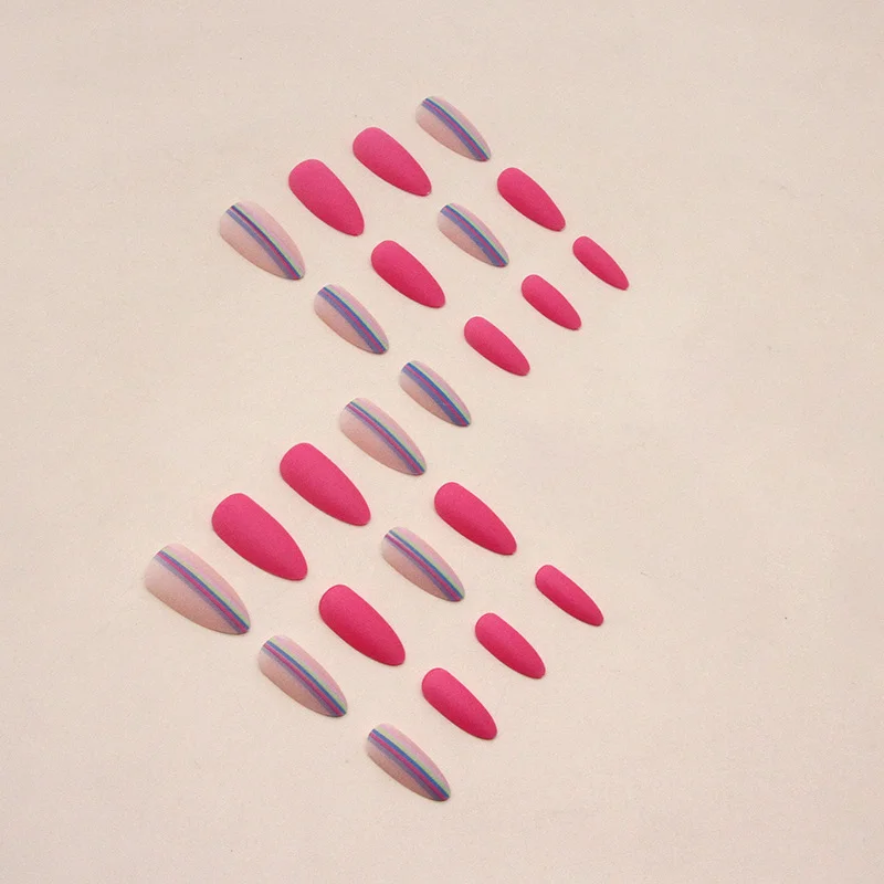 Churchf Churchf Colorful Stripe Almond Nail Red Girl Nail Fake Nail Piece