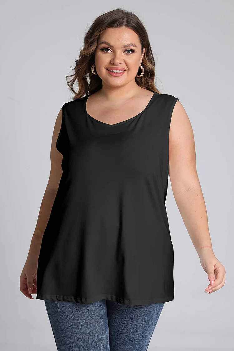 Plus Size V Neck Solid Loose Casual Tank Top  Flycurvy [product_label]