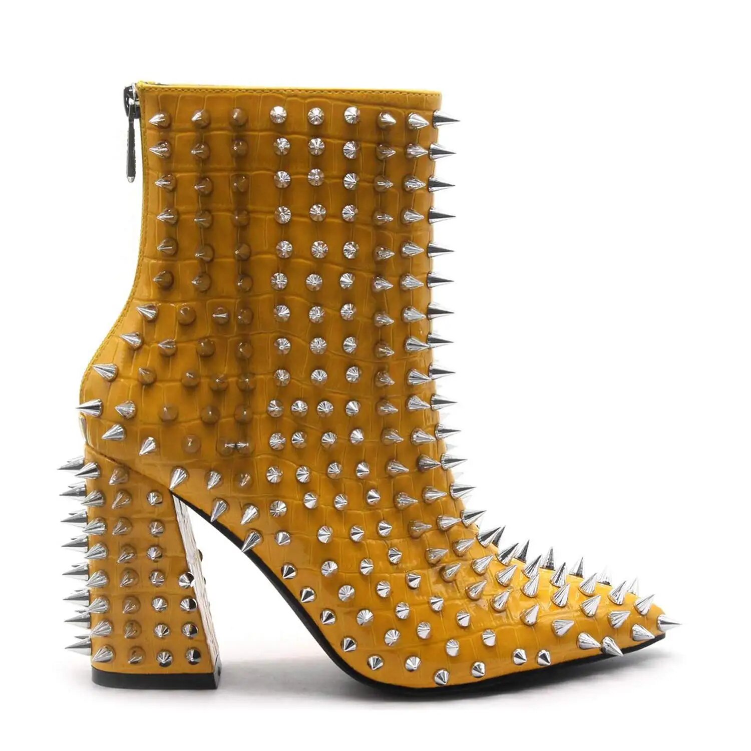 TAAFO Rivet High Chunky Heels Women Ankle Boots Pointed Toe Zipper Ladies Booties Work Female Shoes 41 42