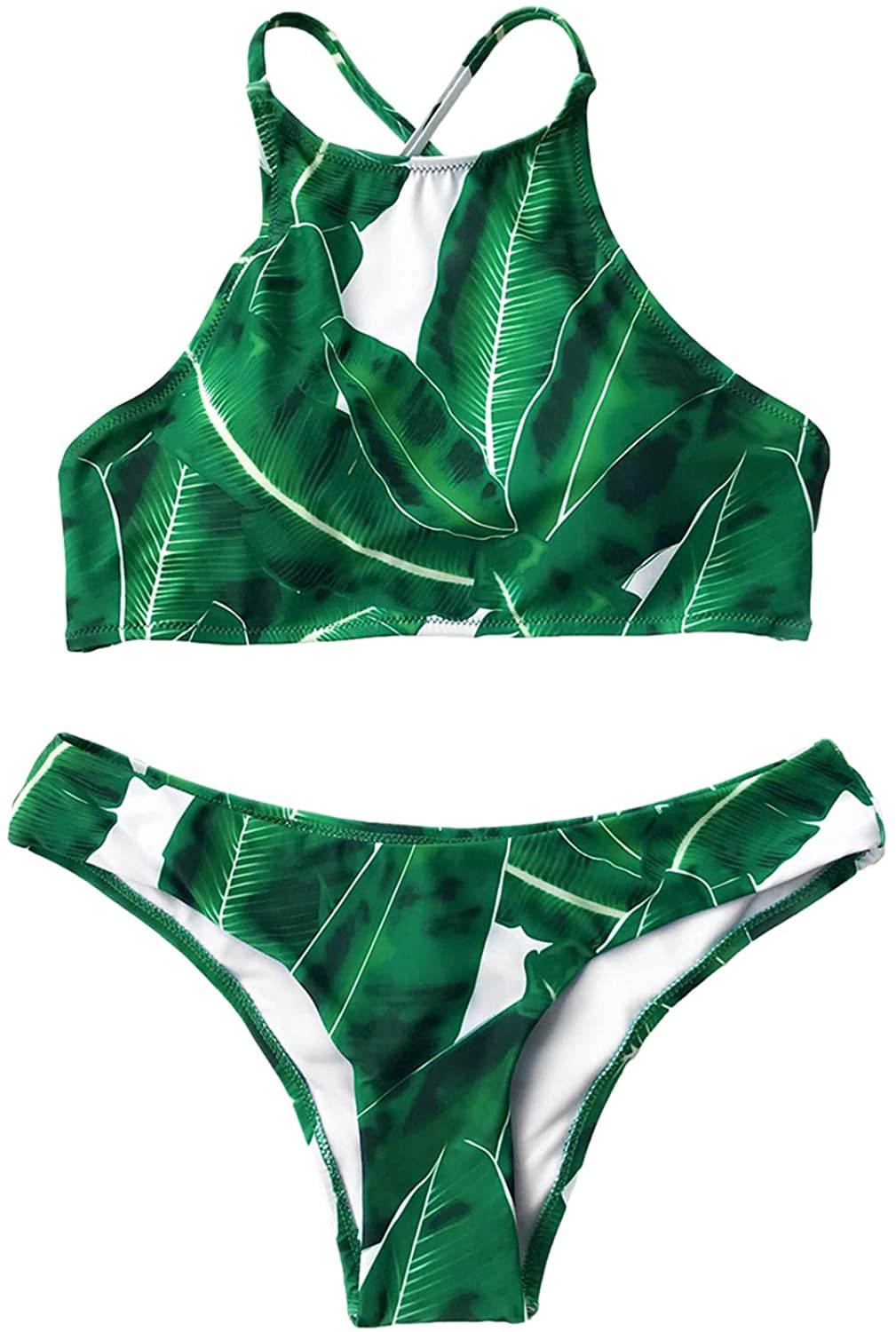 Women's Forest Leaves Printing Tank Padding Bikini Set