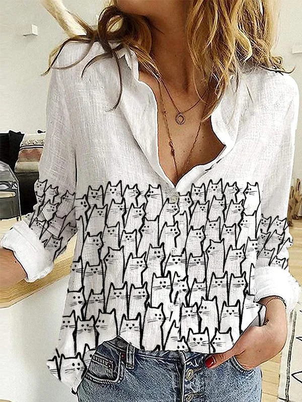 Lovely Cats Print Casual Blouse