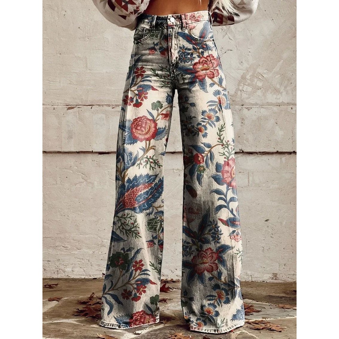 High Waist Printed Casual Wide Leg Pants Street Sle Long Trousers for Young Women 8-24 Years Old Autumn Season