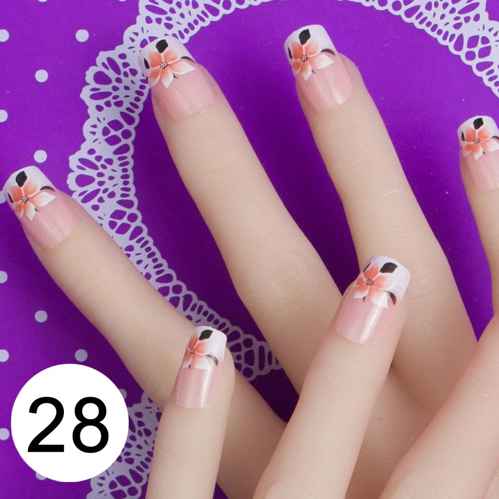 With 1 Piece Of Nail Adhesive Tape 24pcs/Box Press On Nail Art Tips Full Cover 10 Sizes False Nail Art Wedding Nails-Nail Inspo