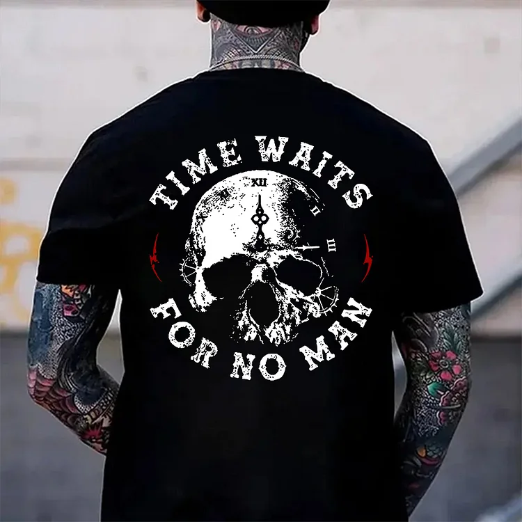 TIME WAITS FOR NO MAN Skull Clock Print Men's T-Shirt, Gen X Custom Year Of Birth T shirt, Cotton Tee Shirt